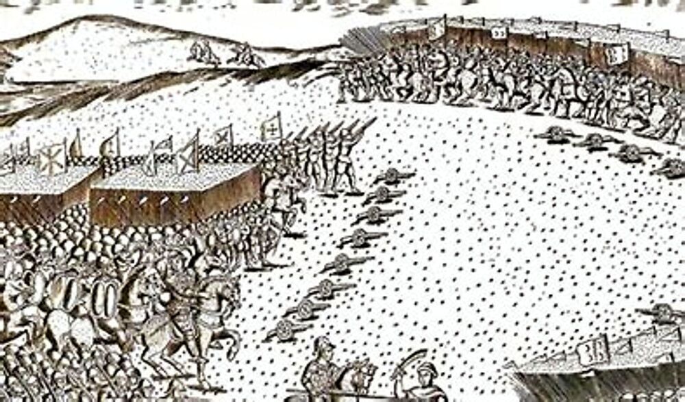 Dibujo de la sangrienta y cruenta batalla de Alcazarquivir, acaecida el 4 de agosto de 1578. 