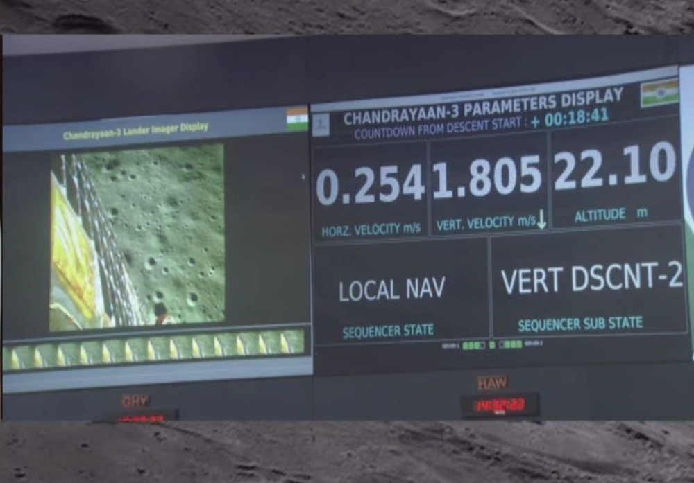 Aproximación final de Chandrayaan 3 al polo sur de la Luna.