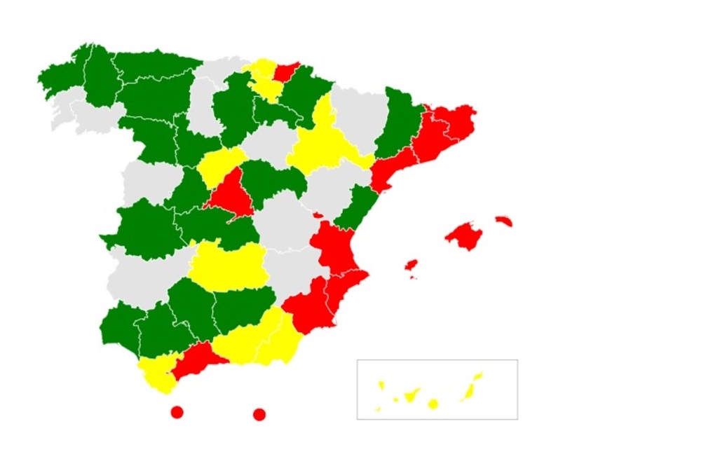 En gris, provincias sin detenciones desde 2012. En verde, entre 1 y 5 detenidos. En amarillo, entre 6 y 10 arrestos. Y en rojo más de 10.